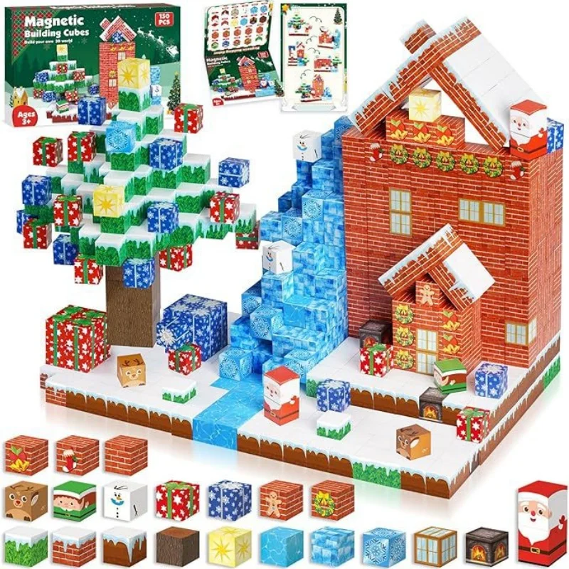 Incredibile casetta di Natale Il mio mondo magnetico ​   Blocchi da costruzione Giocattolo creativo da costruzione magnetico ad alta resistenza ​   Regali per Natale di compleanno