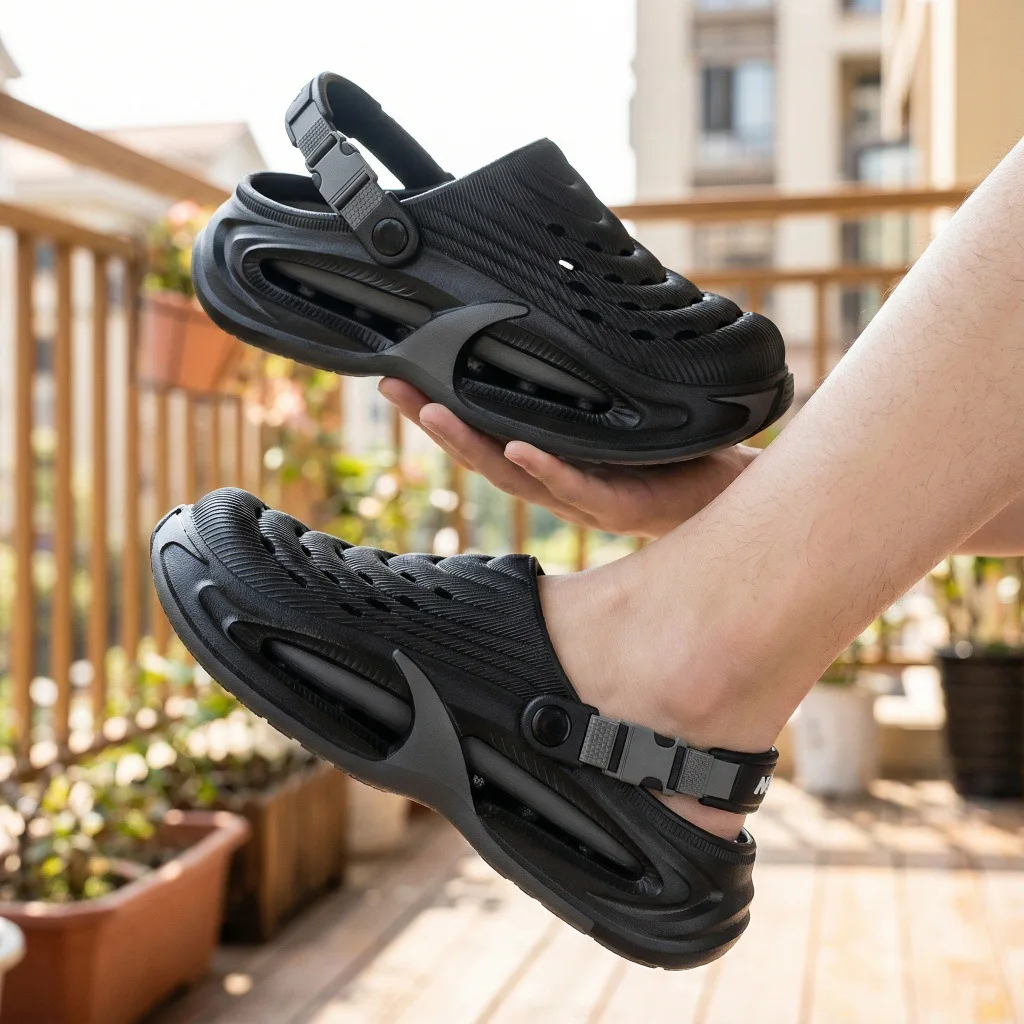 Neue Lochschuhe für Herren im Sommer, dicksohlig, rutschfest, atmungsaktive Fahrersandalen, langlebige und modische Strandschuhe. – Detail 5