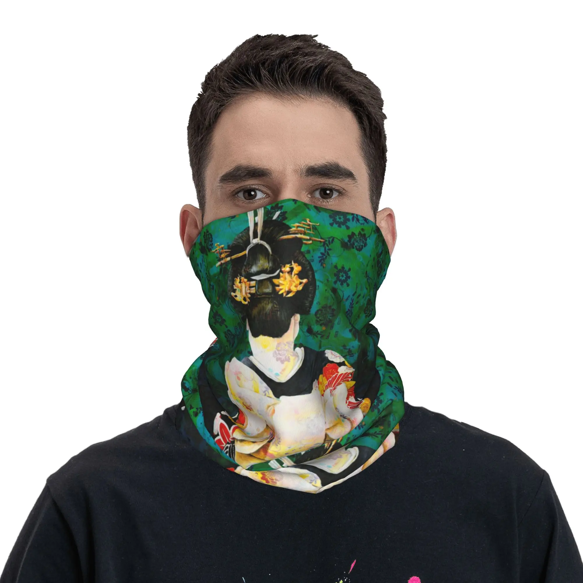 

Tateya Musubi Japanese Geisha Bandana Neck Cover Printed Wrap Mask Scarf Balaclava Outdoor Sports for Men Women Adult Winter