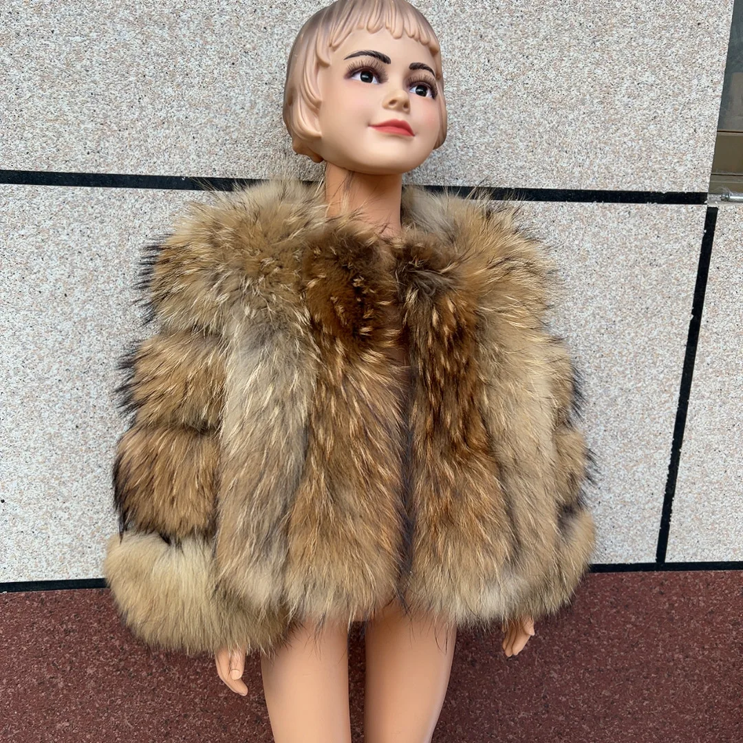 

Children's fur jacket for girls autumn and winter, vertically arranged Kids real fox fur jacket for boys and girls, same style