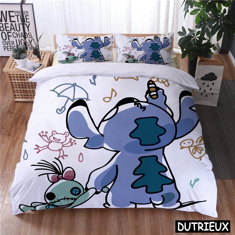 Lilo And Stitch Kawaii Bedding Set Queen King Size Disney Cartoon Duvet Cover Set 2/3Pcs Quilt Cover And Pillowcase Home Textile