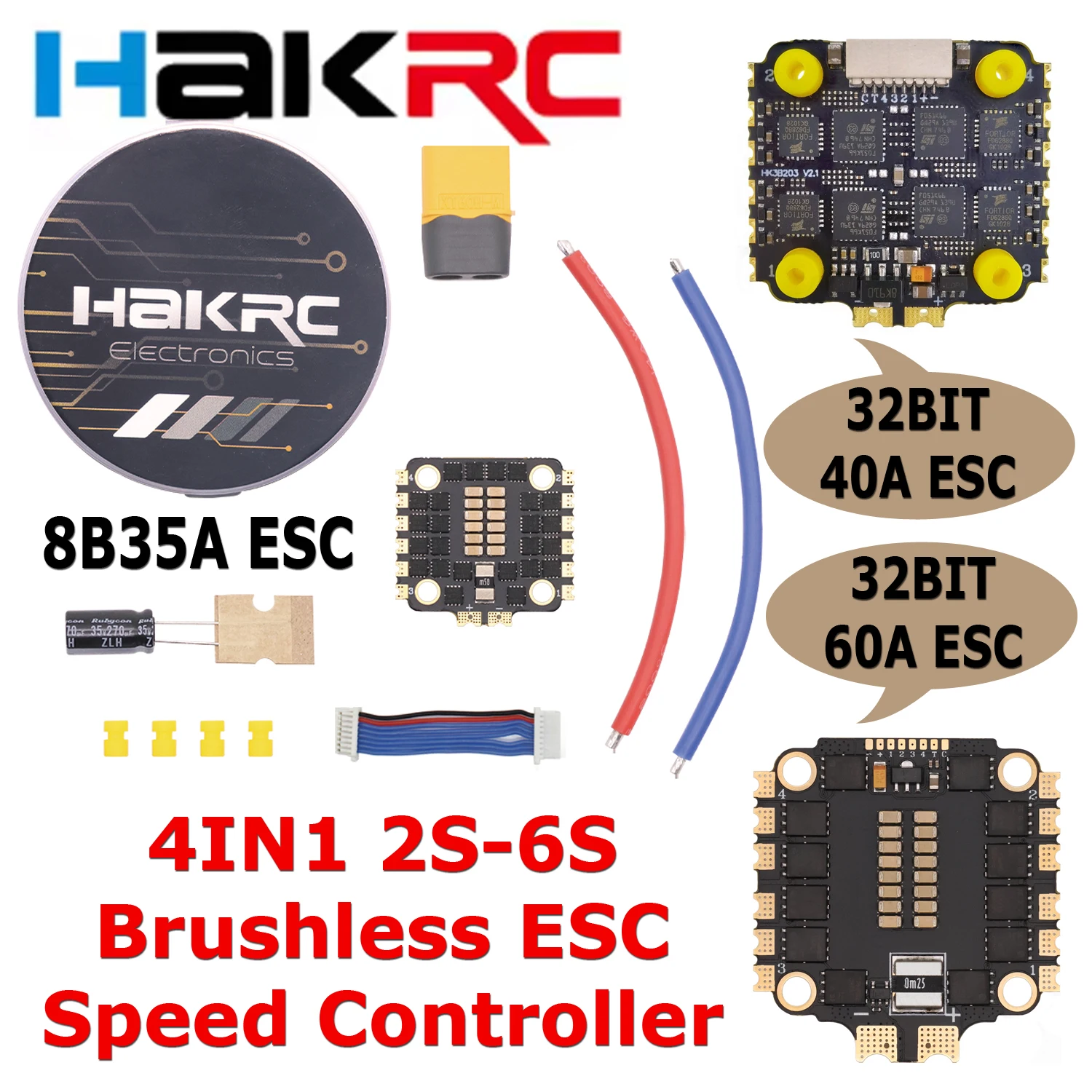 hakrc-8b35a-32ビット-40a-blheli32-32ビット-40a-60a-blheli-32-4in1-esc-ブラシレススピードコントローラー-2-6s-低騒音-rcドローンdiyパーツ用
