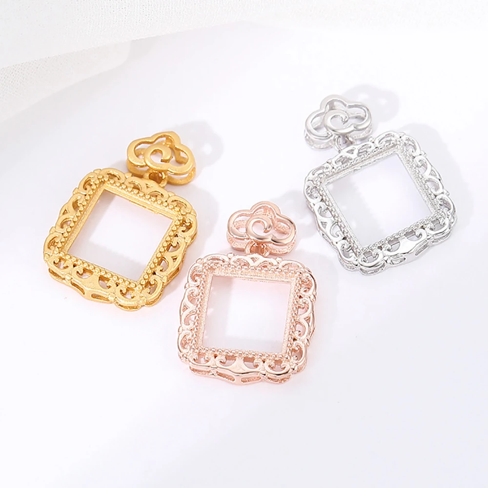 

925 Sterling Silver Pendant Blank Base Fit Setting 9-12mm Square Cabochon DIY Necklace Jewelry Making Supplies