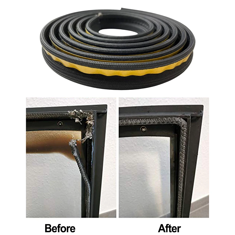 Self-Adhesive Stove Rope 2/3Meter Fireplace Sealing Rope Wood Burning Stove Door Self-Adhesive Fiberglass Black Gasket Tape