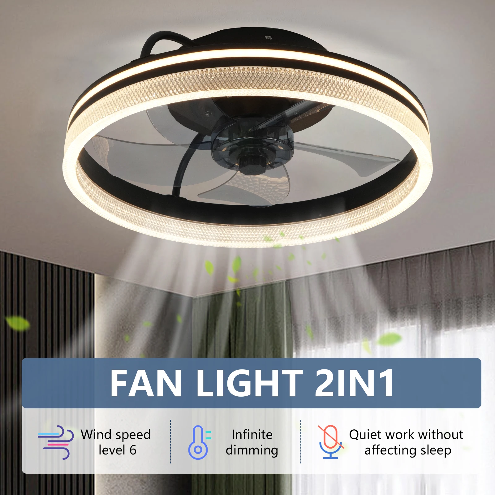 

Nordic Light Luxury Simple Fan Light Bedroom Ceiling Fan Light with Remote LED Energy Saving Ceiling Fan Home Restaurant 96-240V