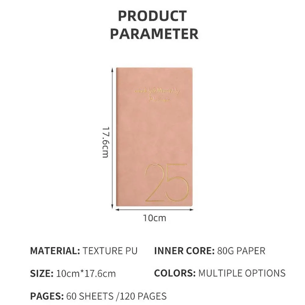 Solid Color 2025 Planner Notebook Time Organizer Daily Planner Reminder A6 Planner Notepad PU Textured Efficiency