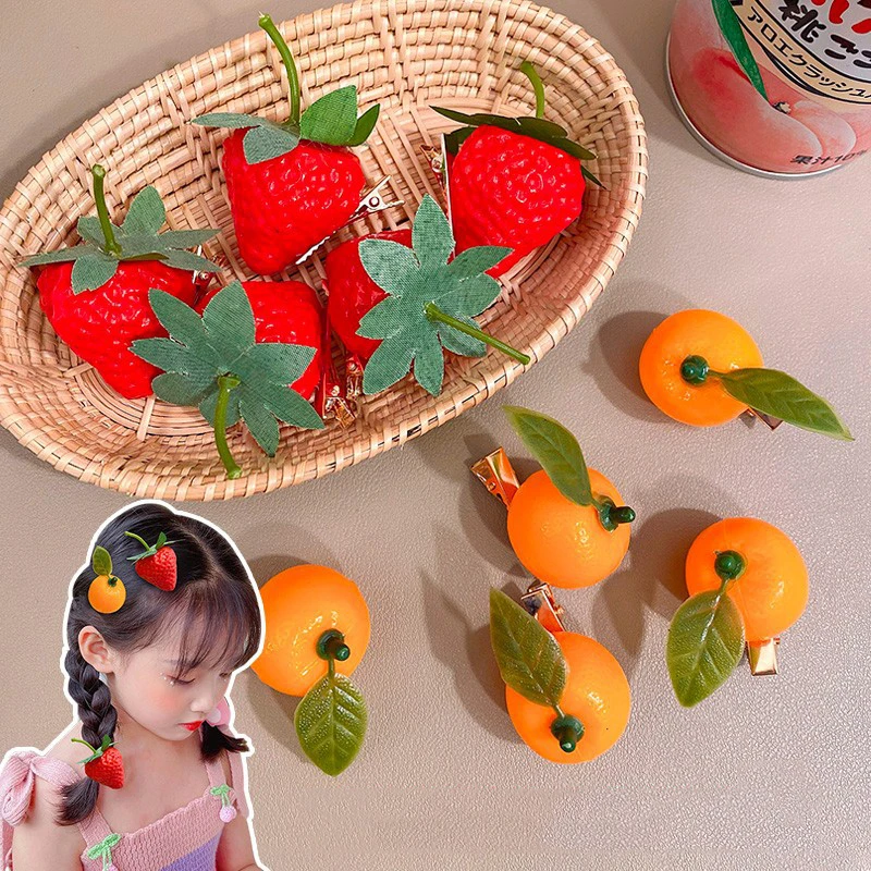 INS Cute Sweet Simulation Fruit Hair Clip Women Vivid Orange Cherry Peach Shaped Side Bangs Clip Hairpins Headdress Ornaments