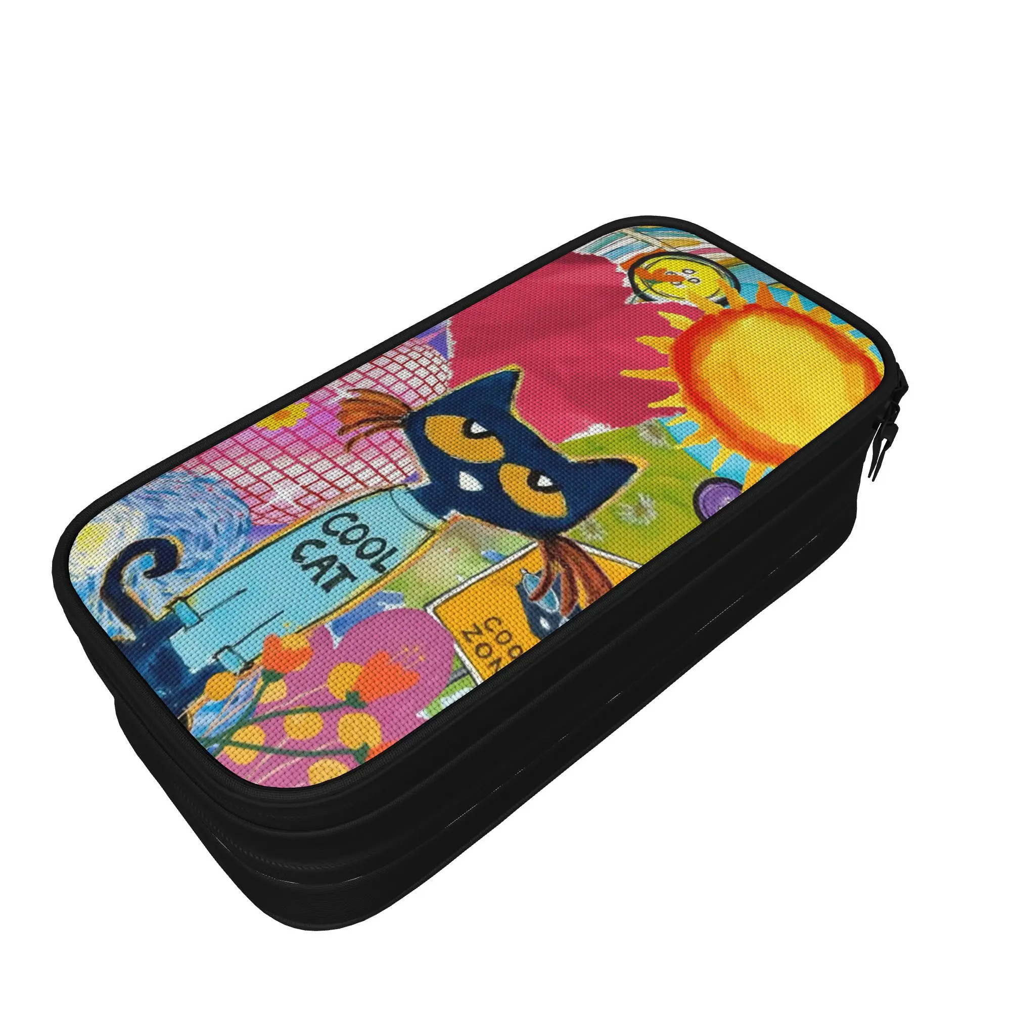 Pete The Cat Pencil Case Double Layer Large Capacity Kids  Pencil Bag Gift