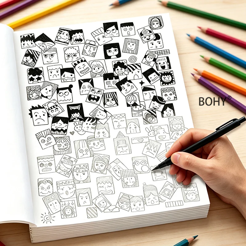1 Adult Decompression Massive Fun Avatar Drawing Book, Include Various Character Expressions and Other Theme Patterns, 32 Pages