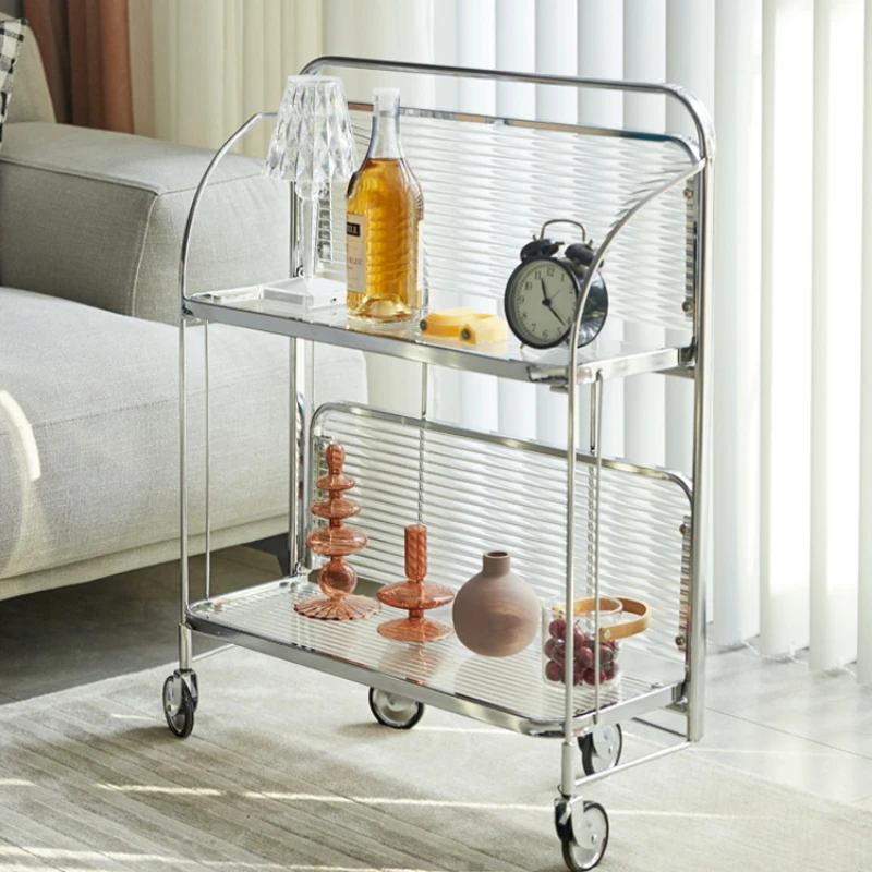 Glass Mobile Dining Car Trolley Foldable Side Table for Kitchen or Living Room Portable Home Bar Furniture Versatile