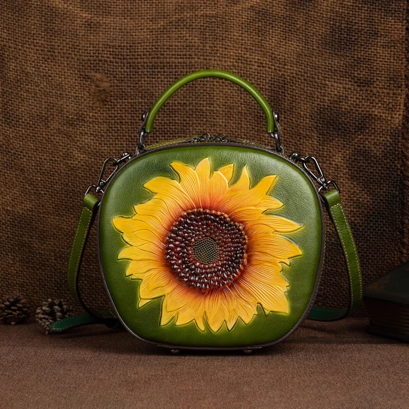 

Real leather women's bag luxury handbag new casual single shoulder diagonal cross bag high-quality retro small round bag