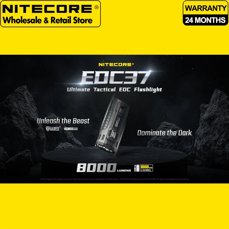 Fast Charging NITECORE EDC37 8000 Lumens Ultimate Tactical EDC Flashlight with OLED Real-Time Display & Built-in 8000mAh Battery