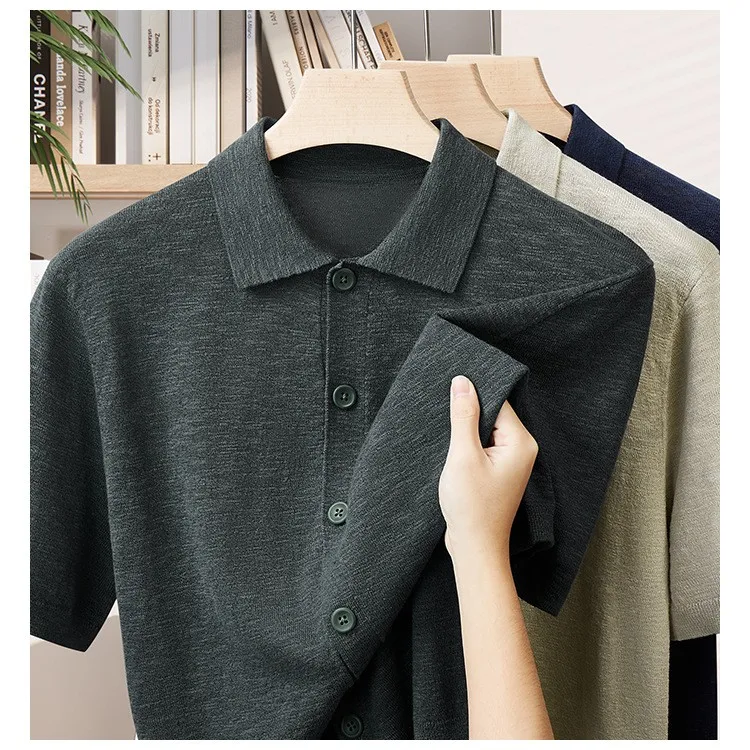 

Naizaiga 52.8% Linen 47.2% Cotton Polo-collar Single 13s Breasted Solid Men Cardigan Sweater ST10