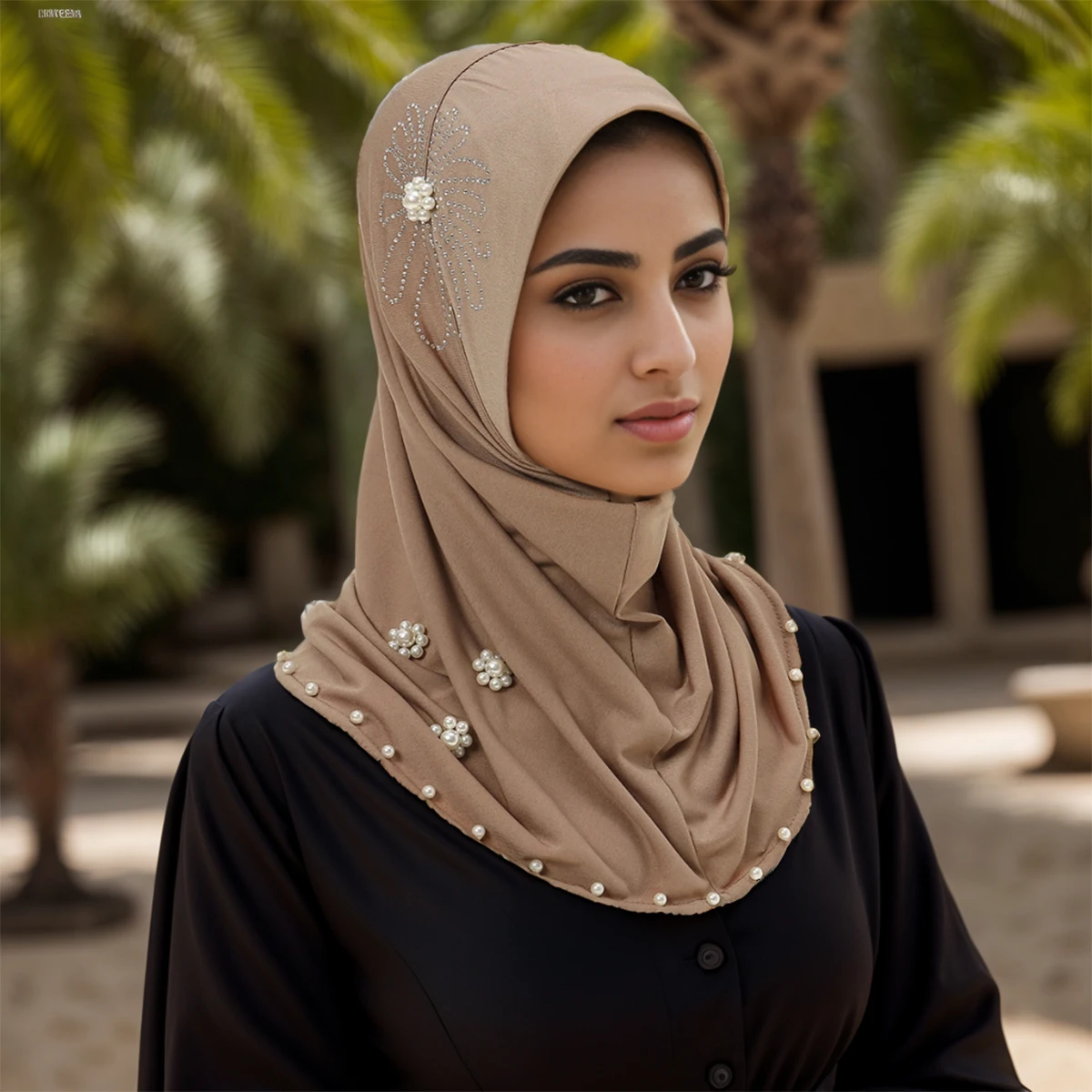 Beeding-Hijab musulmán de cáñamo de cristal para mujer, diadema instantánea de Color sólido con diamantes, 55x40cm