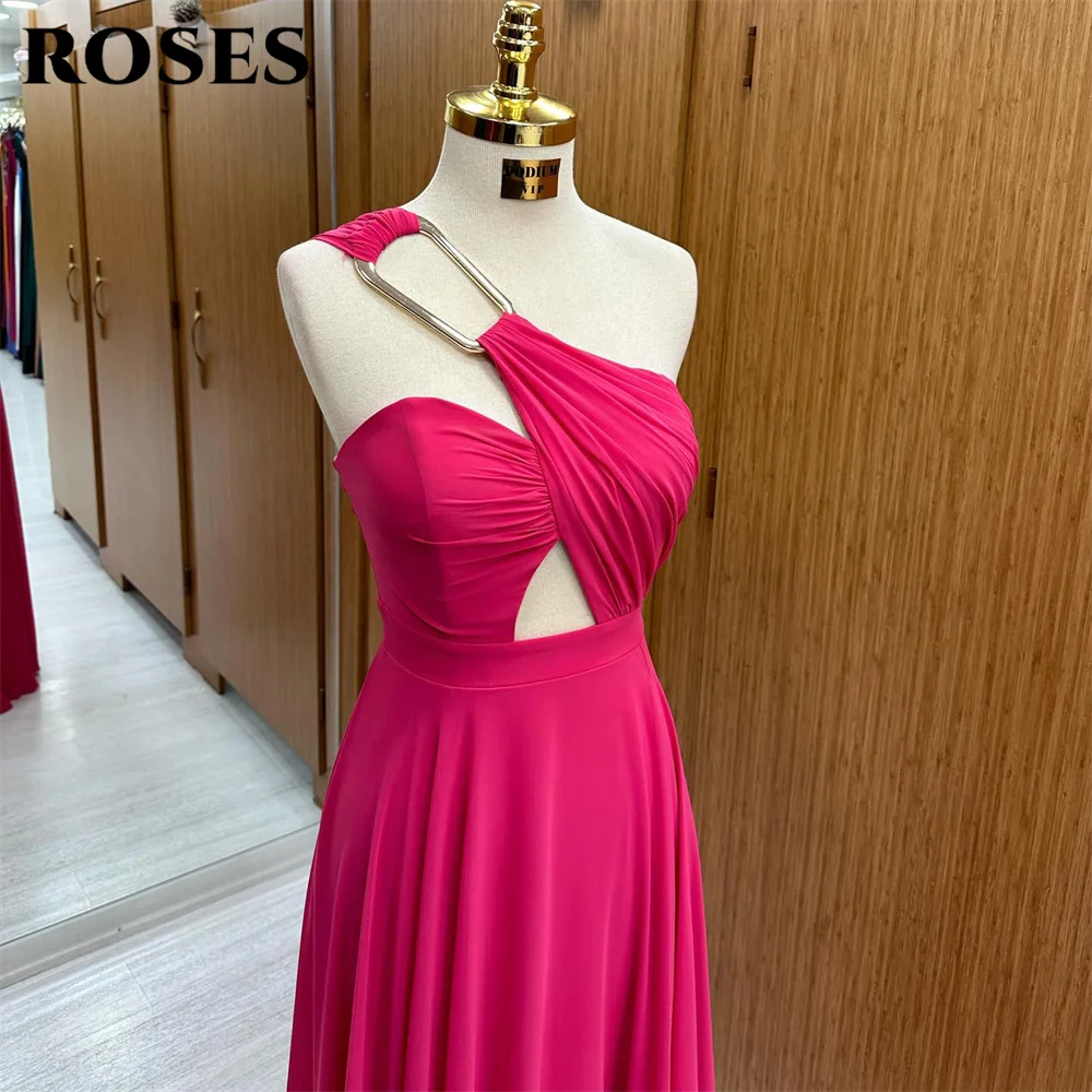 ROSES Fuchsia Beach Elegant Sexy Wedding Party Dress One Shoulder Celebrity Dresses Stain Special Occasion Dresses robes du soir