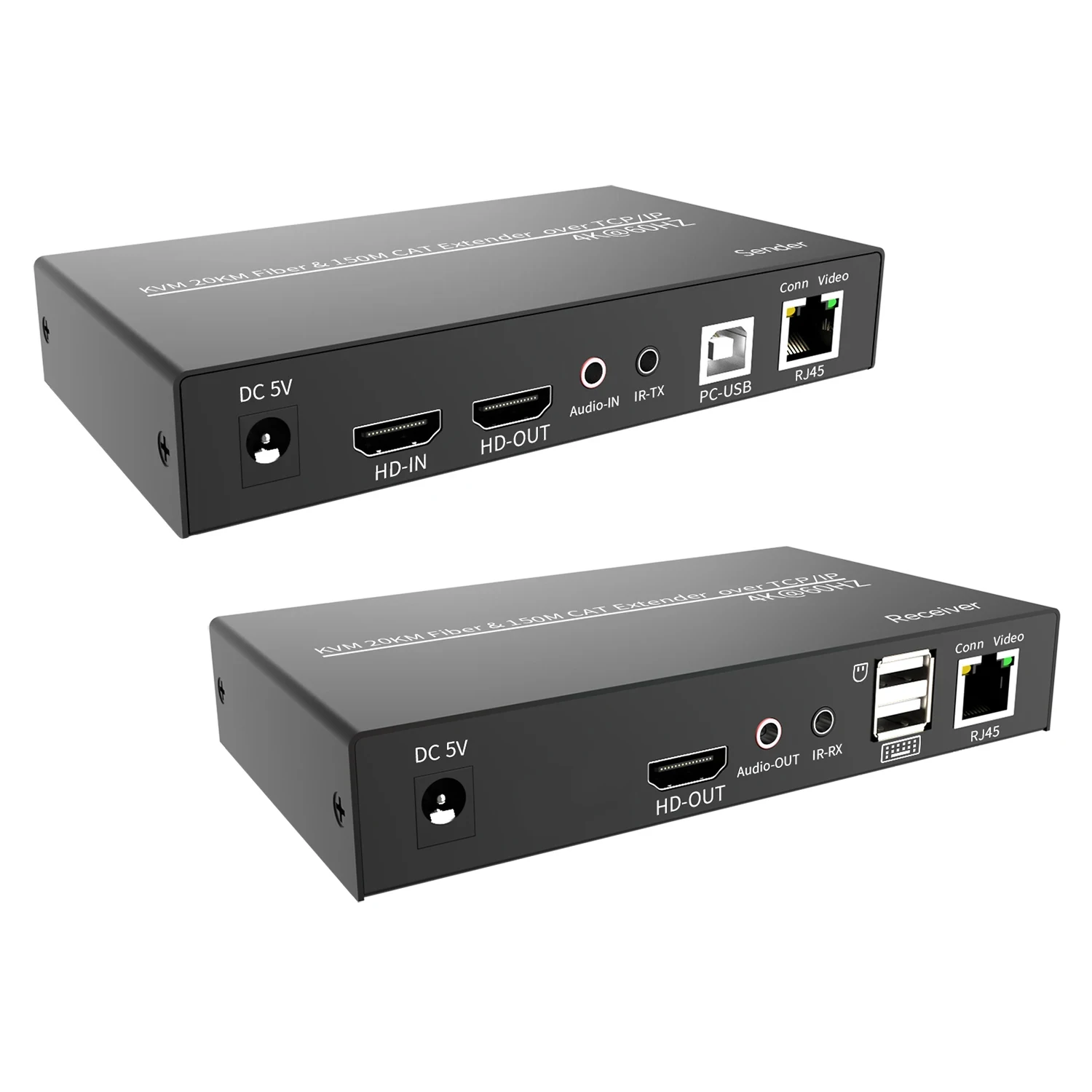 Extensor de fibra kvm 4k 60hz 20km com extensor ethernet hdmi de 150m via cabo rj45 cat6 de 150m, suporte para extrator de áudio, teclado e mouse