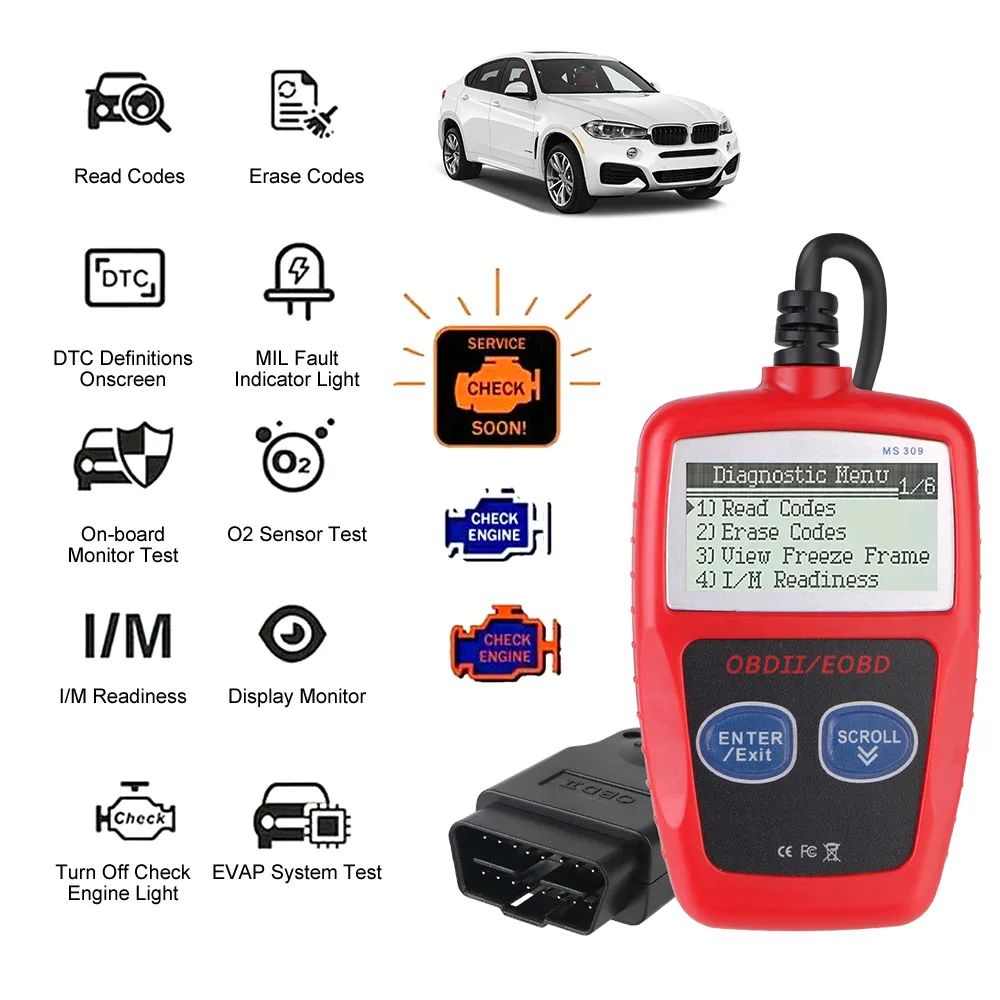 شاشة ديجيتال قارئ رمز obd2 أدوات تشخيص السيارات رمز الخطأ واضح obd 2 الماسح الضوئي النسخة العالمية متعددة الوظائف