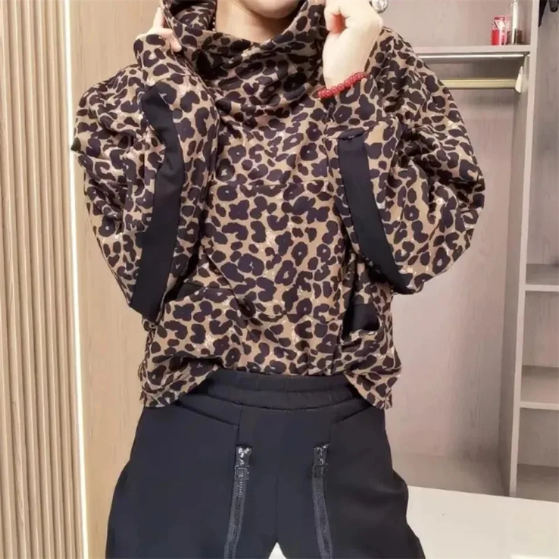 Leopard Print Plus Velvet Padded Sweater Autumn Winter New Hoodies Fashion Casual Loose Tops Women Hooded Pullover Female