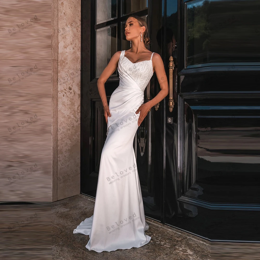 빈티지 웨딩 드레스 새틴 신부 가운 민소매 백리스 로브 포멀 파티 우아한 웨딩 드레스 맞춤 제작 2026