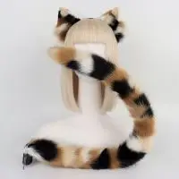Diadema con orejas de gato de peluche, de aspecto realista, y conjunto de cola, diadema con orejas de gato de tres colores y cola de animal, accesorio para disfraces.