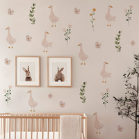 Cute Geese Flora Set of Wall Stickers Peel And Stick PVC Nursery Duck Decal Gift For Kids Room Neutral Animal Easy Removable