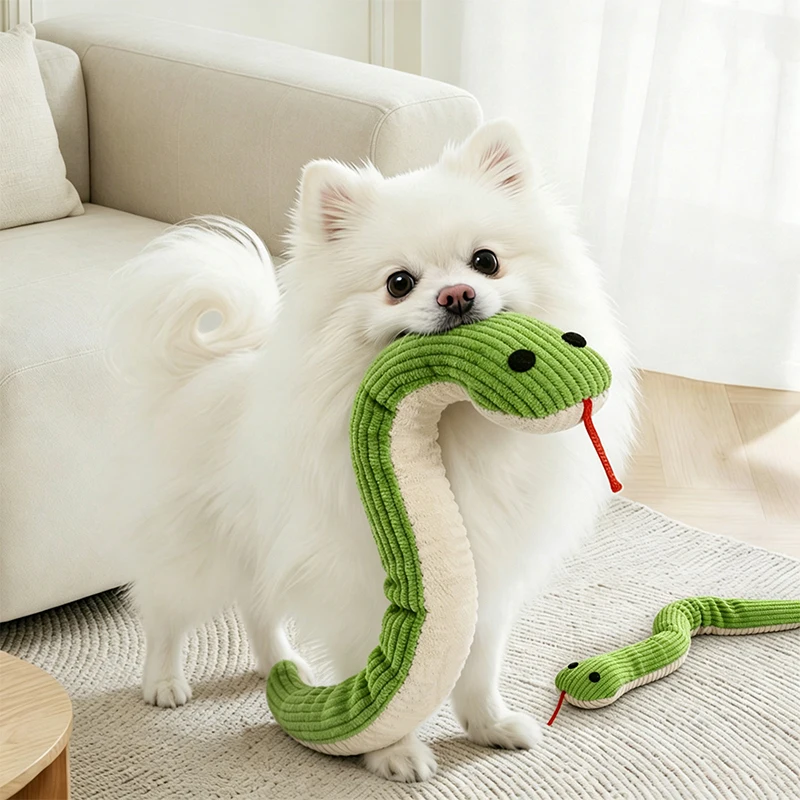 Interactive Bite‑Resistant Snake‑Shape Pet Chew Toy, Plush Sound Toy Teeth‑Cleaning for Kittens Puppies Small Pets ﻿