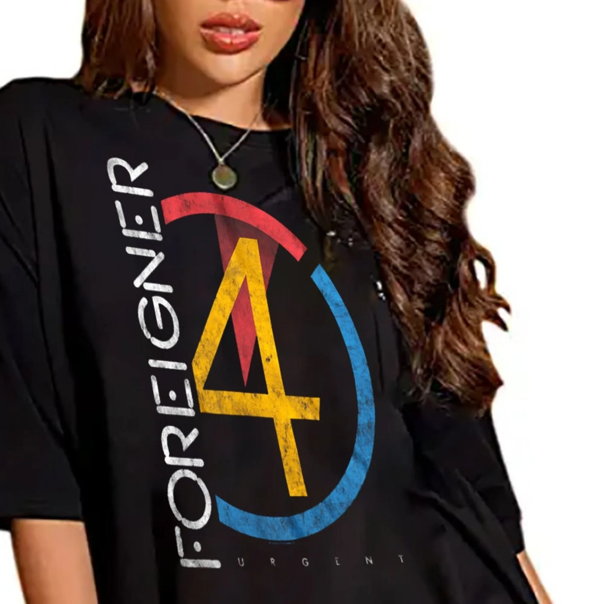 Foreigner Women'S Oversized T Shirt Urgent 4 Album Concert Music Vintage Tops Rock Band Merch Big And Tall