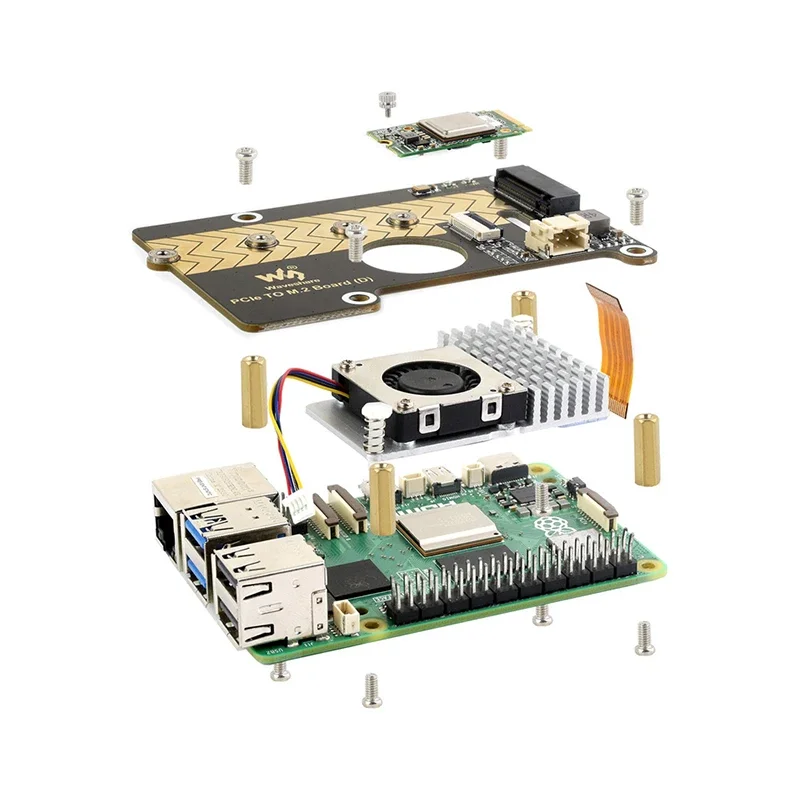 Плата адаптера Raspberry Pi 5 PCIe — M.2 (D) NVMe M.2 SSD 2280 | 2260 | 2242 | Дополнительный корпус-кулер Gen2 Gen3 размера 2230 для RPi 5