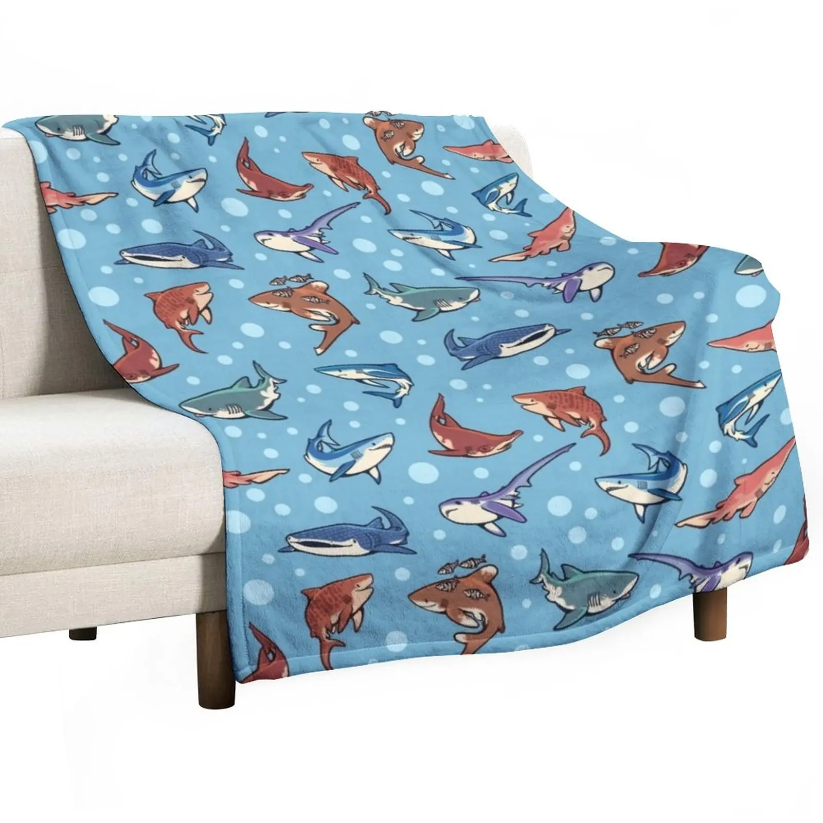 

Sharks in the light blue Throw Blanket Picnic Blanket Sofas Nap Blanket Tourist Blanket