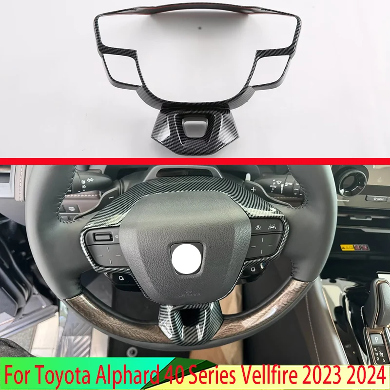 For Toyota Alphard 40 Series Vellfire 2023 2024 Carbon Fiber Style Steering Wheel Panel Cover Bezel Trim Insert Badge Molding