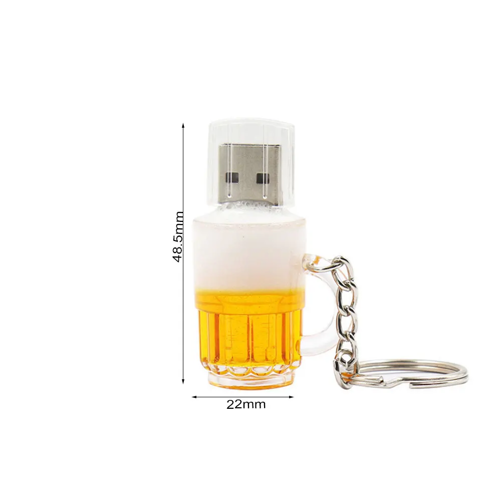 Plastic Beer-glass USB Flash Drive 128GB Cute Pen Drive with Free Key Ring 64GB Funny Gifts for Friend Memory Stick 32GB