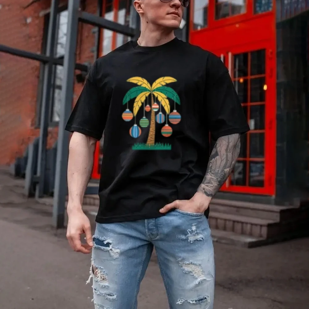 パームツリーデザインのピュアコットンTシャツ、スタイリッシュな夏のビーチウェア、柔らかく通気性のある女性用トップス、休暇や普段使いに最適