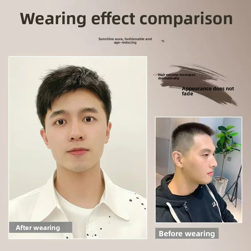 باروكة رجالية آسيوية قصيرة شعر بشري واقعي وطبيعي قابل للتنفس باروكات متوسطة الحجم للذكور تزيد بسرعة حجم الشعر 2 أنماط