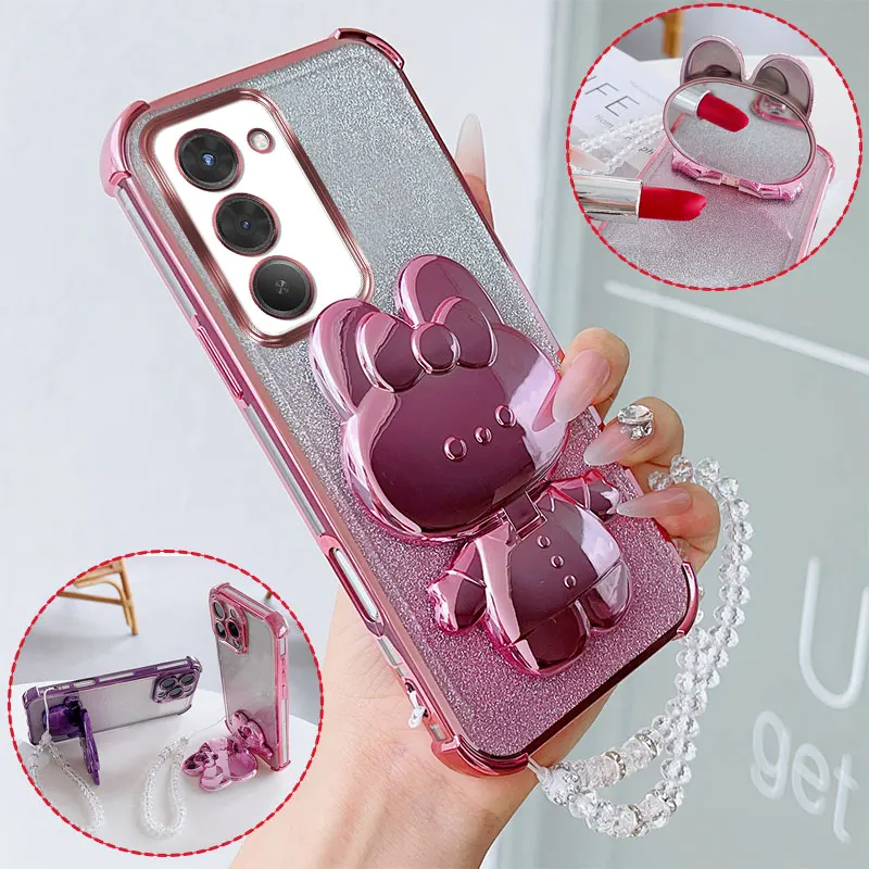 Luxuriöse stoßfeste Handyhülle mit Hasen-Motiv, drehbarem Ständer und Kristall-Lanyard für Xiaomi Redmi 15 4G 5G 169mm 171mm Rückseite