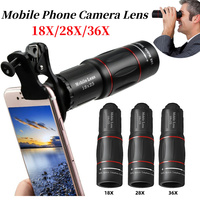 18/28/36X Mobile Phone Camera Lens Clip-On Zoom Monocular Telescope Phone Camera Telephoto Lens for Camping Hunting Sports