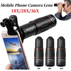 18/28/36X Mobile Phone Camera Lens Clip-On Zoom Monocular Telescope Phone Camera Telephoto Lens for Camping Hunting Sports