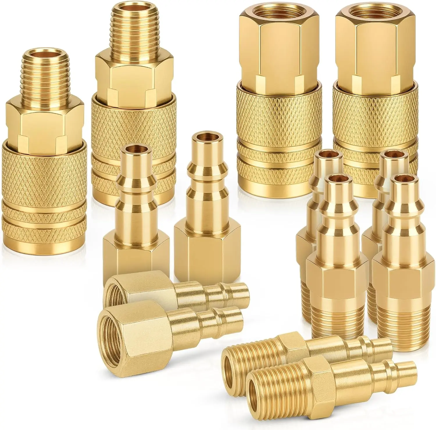 

2pcs Brass Air Coupler And Plug Kit 1/4 Inch NPT Quick Connect Air Hose Fittings for Air Tool And Air Compressor