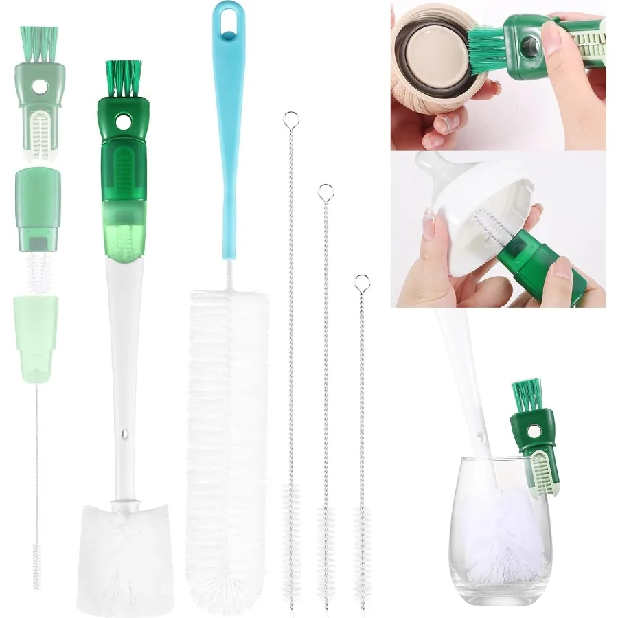 

Набор из 5 щеток для бутылок 5 в 1 Щетка для чистки бутылок с водой 15 Щетка для чистки бутылок с длинной ручкой 3 щетки для соломинки Съемная соска Bru
