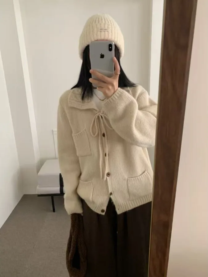 

2025 New Korean Sle Soft Cozy Women's Knitted Sweater Loose Casual Pure Color Long Sve Top Autumn Winter Slimming Outerwear