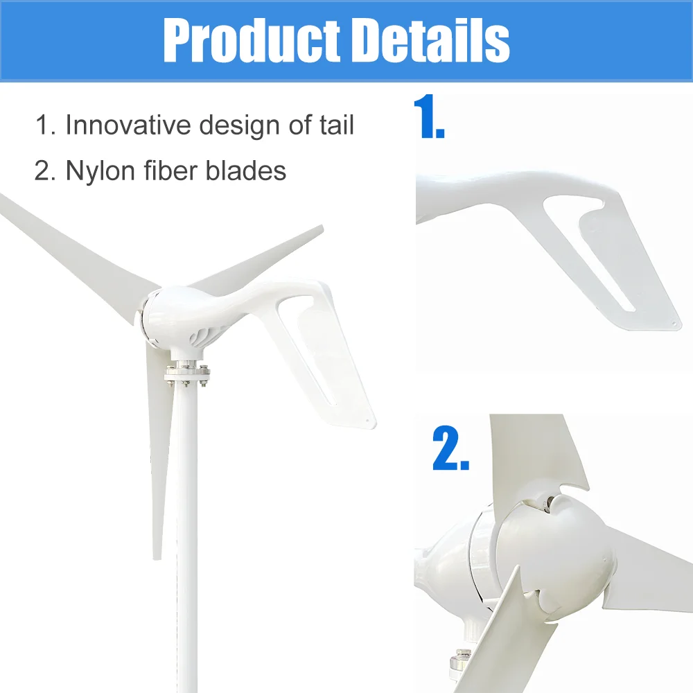 1000w Horizontal Wind Turbine High Efficiency Windmill 12v 24v Wind Energy Generators Electric Generator Home Appliance Camping