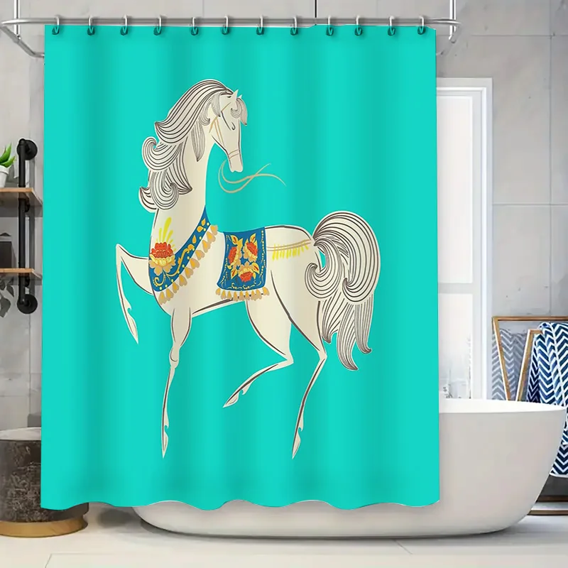 

Horse Shower Curtain Vintage Farm Animal Decor Bathroom Set Nature Wildlife Pattern Rustic Home Decor Artistic Stallion Image