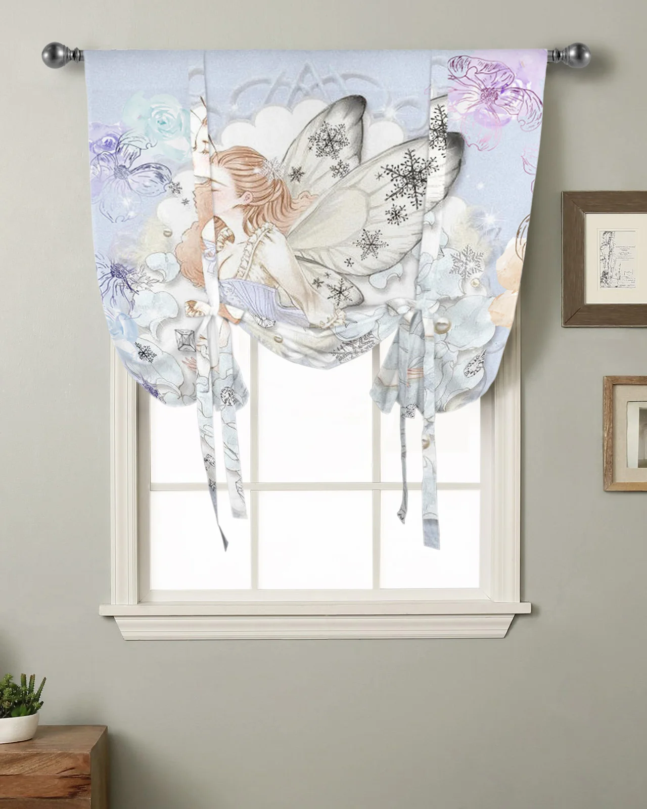 

Fairy Flower Kitchen Short Window Curtain Rod Pocket Curtains Home Textile Roman Tie Up Curtains Bedroom Small Window Decor