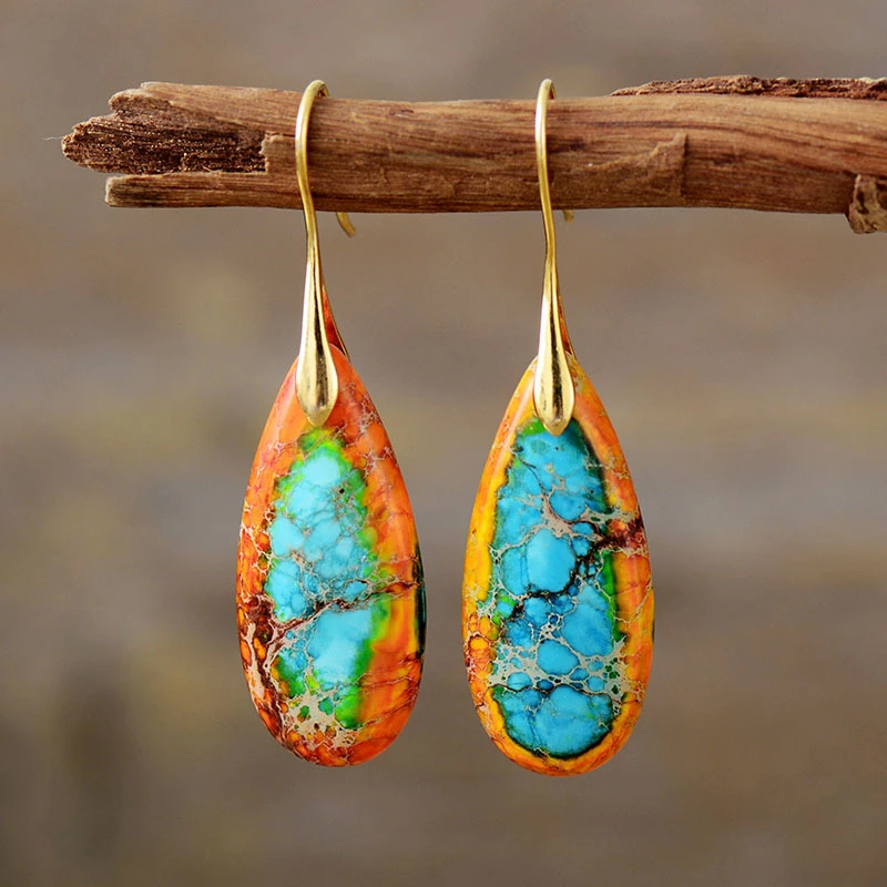 Bohemian Style Natural Stone Exaggerated Earrings for Women Fashion 2024 New Imperial Stone Earrings Jewelry Accessories Gift