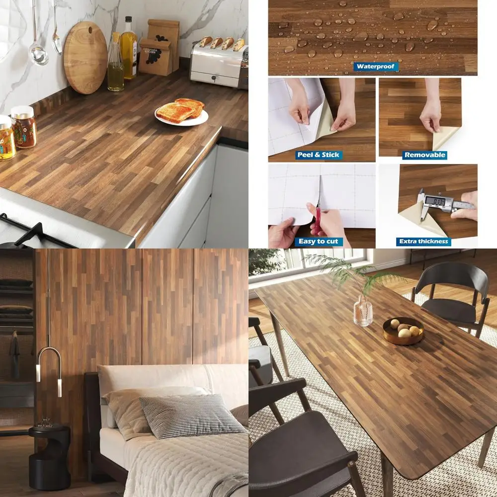ورق اتصال كبير من الخشب البني المقاوم للماء للخزائن وأسطح الطاولة - قشر وعصا، مقاس 36 × 200، غطاء متين لسطح الطاولة
