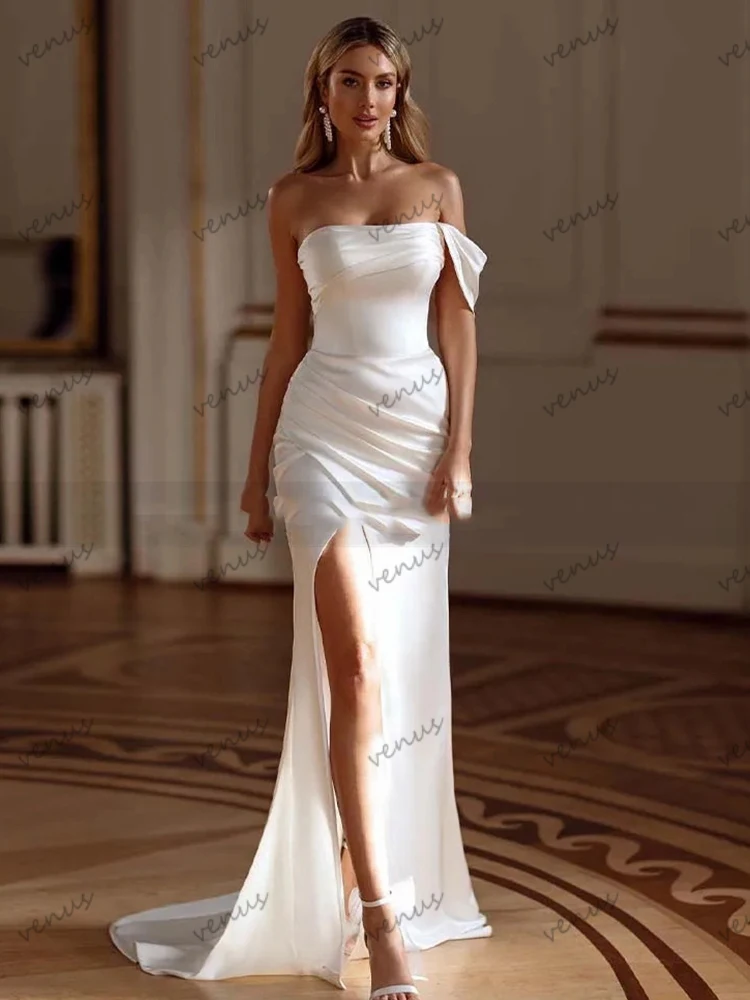 Vestidos de casamento simples bainha sereia um ombro robes para festa formal sexy sem costas barco pescoço vestidos de novia personalizado