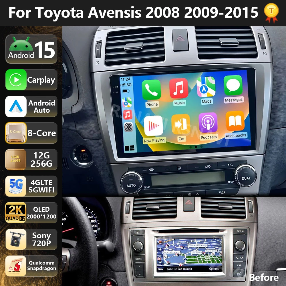 Qualcomm Android 15 Car Radio Multimedia Player For Toyota Avensis T27 2009 -2015 Auto Carplay Car Stereo DSP 2 Din BT Head Unit