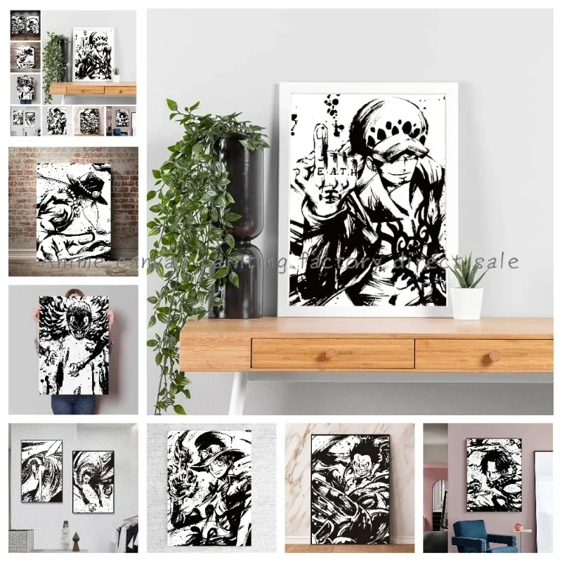 Classic Anime One Piece Luffy Zoro Poster Canvas Painting Ink High-definition Printing Art Mural Cafe Wall Decoration Picture