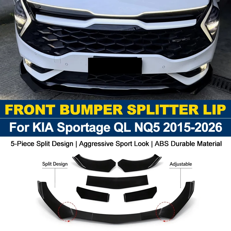 5Pcs ABS Front Bumper Canard Lip Splitter Spoiler Body Kit For KIA Sportage QL NQ5 2015-2026 2016 Car Styling Tuning Accessories