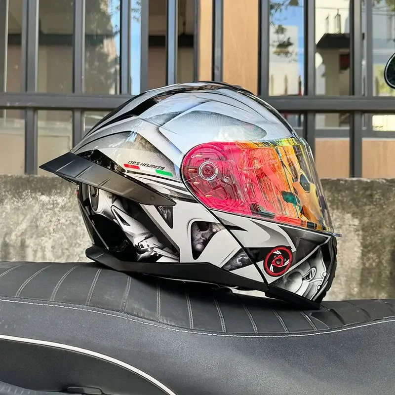 Motorcycle Flip Up Helmet Double Mirror Large Tail Four Seasons Full Face Cascos Para Moto Racing Motocross Night Vision Lenses