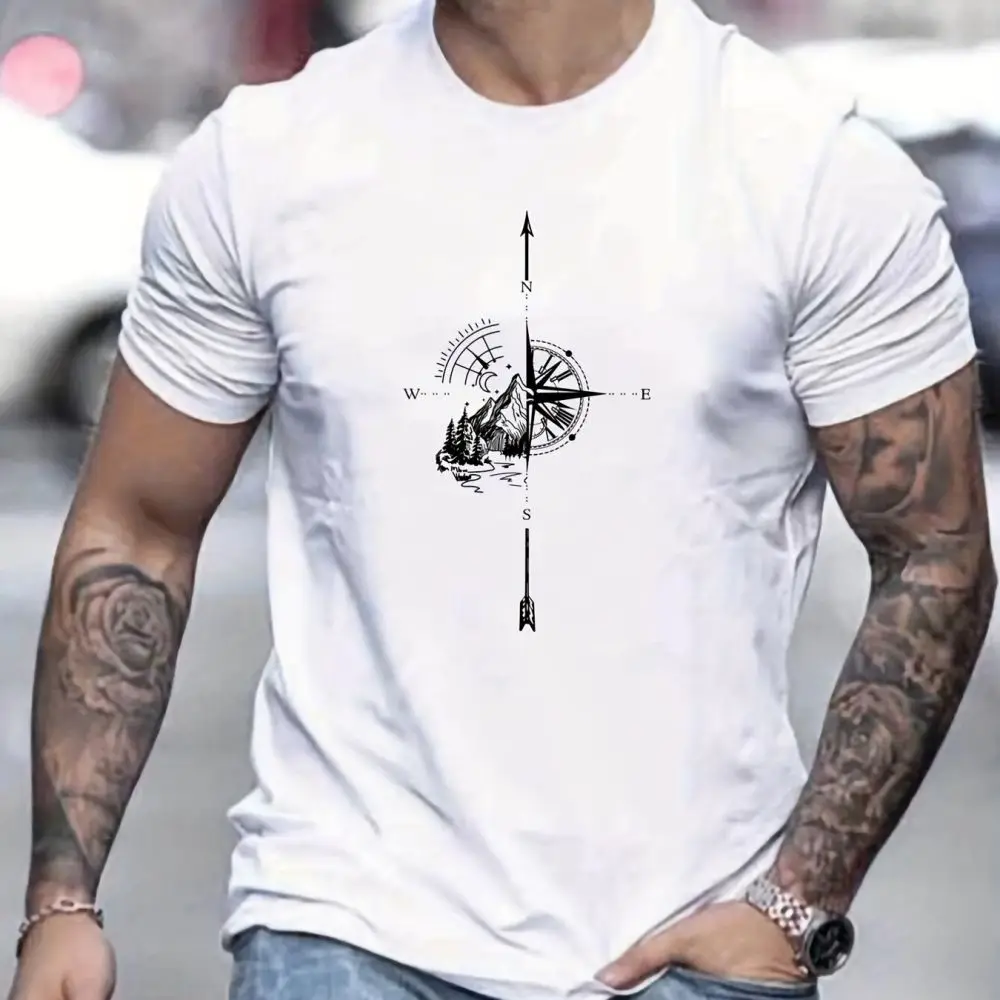 2024 New Men\'s T-Shirts Compass Print Clothing Oversized Short Sleeve Tops Tees Spring Sailor Apparel Casual For Male T-Shirts